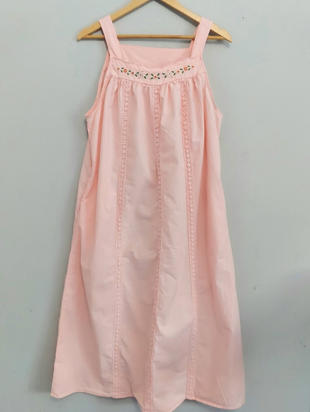 Cotton Floral Embroidery Pink Nightgown Women Size XL Feminine Sleepwear